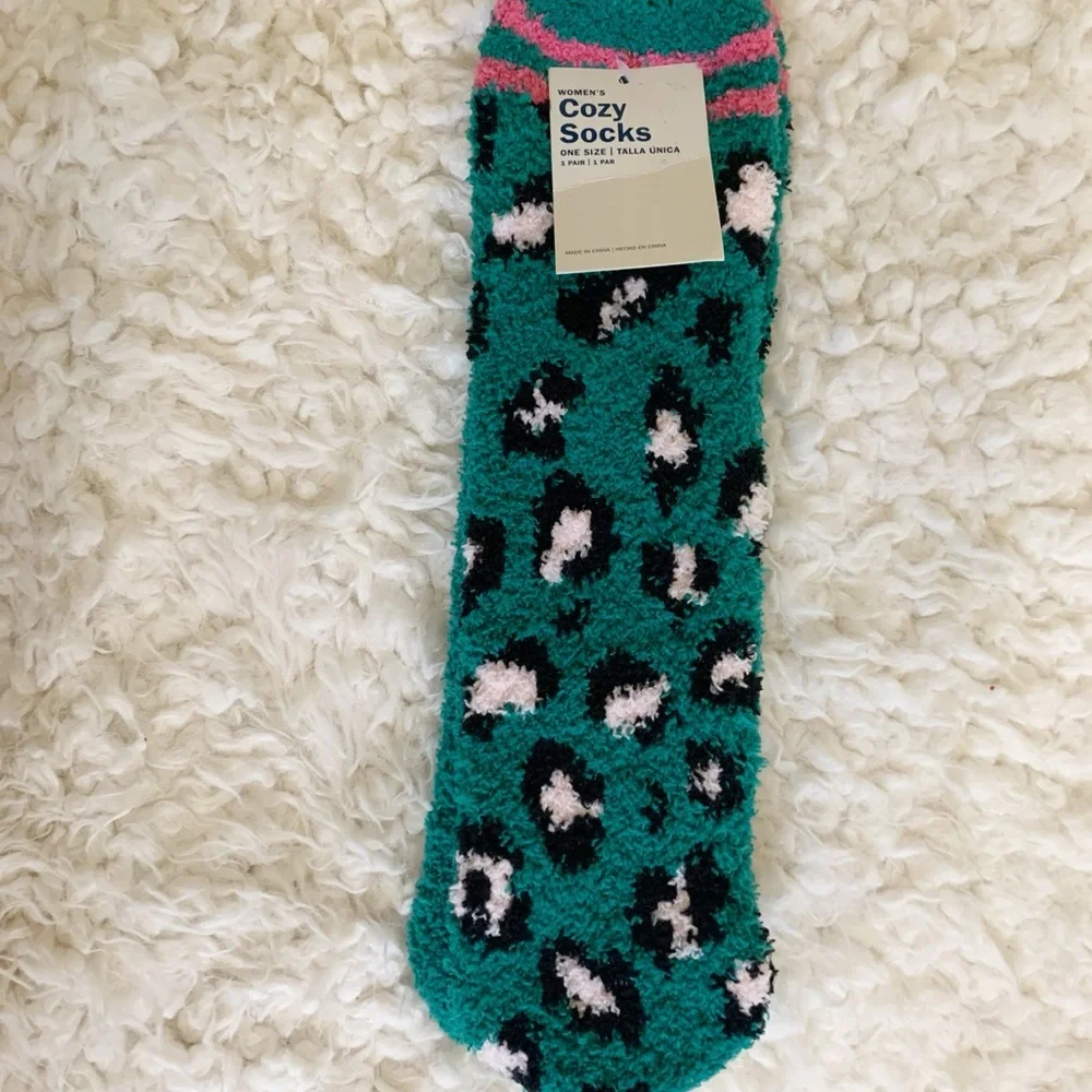 $3/20 New Old Navy Cozy Socks Teal Green with Black & Pink Leopard Print OS